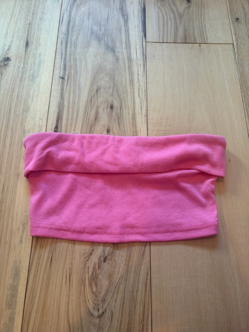 SHEIN Hot Pink Ribbed Strapless Fold Over Crop Tube Top XS